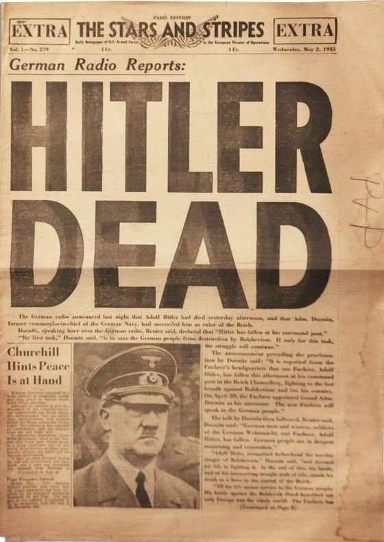 Гитлер мертв. Статья от 2 мая 1945 года.